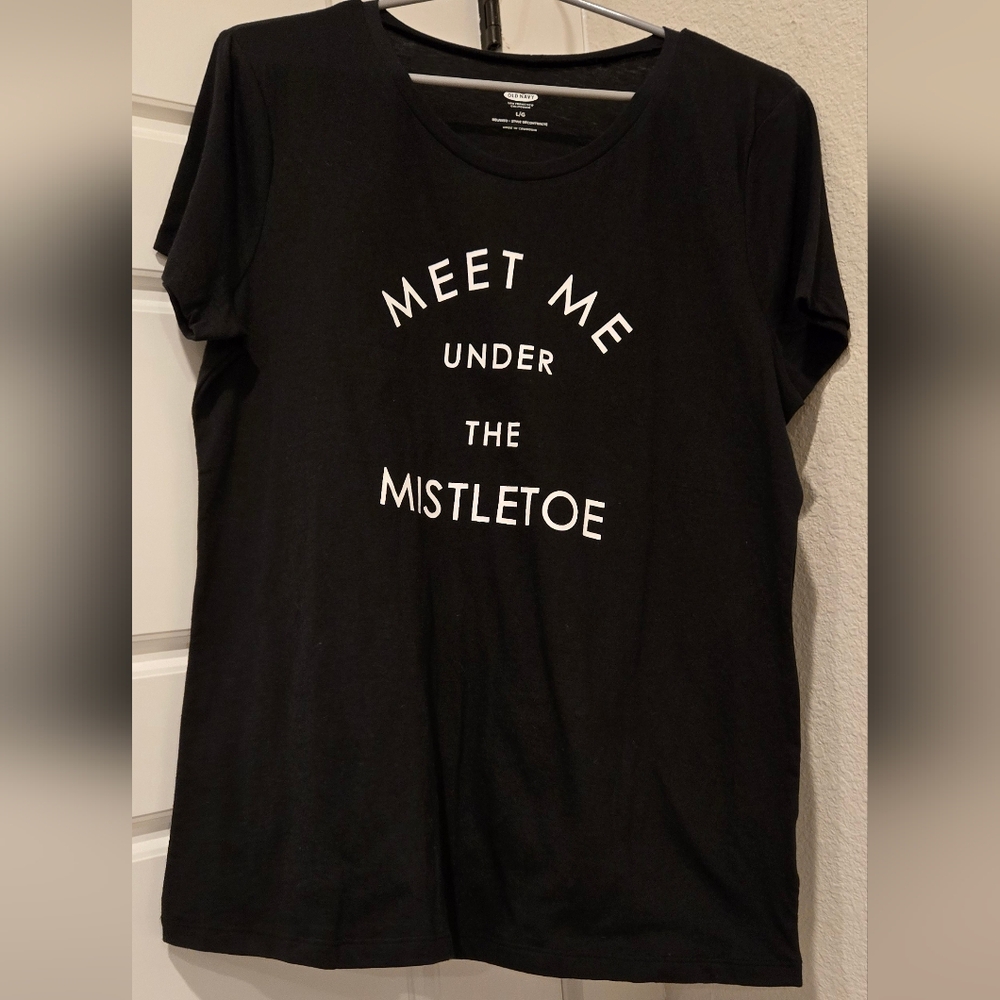 Old Navy Black Short Sleeve Tee "Meet Me Under The Mistletoe"